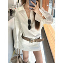【FANGTING】Women's White Shirt Dress Set Spring Summer Blouse & Short Skirt 2 Piece Outfits