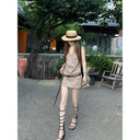 【FANGTING】Women Summer Black 2 Piece Set Draped Neck Top & A-Line Mini Skirt Outfit