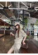 【FANGTING】Women Summer Linen Cotton 2 Piece Set V Neck Long Sleeve Shirt Mini Skirt Elegant Casual Matching Outfit
