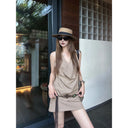 【FANGTING】Women Summer Black 2 Piece Set Draped Neck Top & A-Line Mini Skirt Outfit