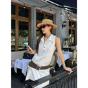 【FANGTING】Women's White Vest Skirt Set Summer Top & Midi Skirt 2 Piece Outfits