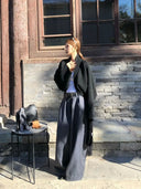 【FANGTING】 Women Spring Batwing Sleeve Cardigan Coat Shawl Style Black Short Knit Sweater Top
