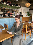 【FANGTING】Women's Half High Neck Zip Up Ribbed Knit Cardigan Slim Fit Short Sweater Coat