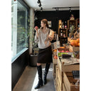 【FANGTING】Women Autumn Vintage Elegant 2 Piece Set Zipper Short Coat & Flocked Skirt Outfit