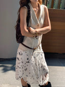 【MAR】Women Summer Mid Long Skirt Vintage Polka Dot Pattern Soft Viscose Elegant Dress