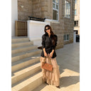 【MAR】Minimalist Black Oversized Blazer Women Mid-Length Double Breasted Suit Jacket Commute Top