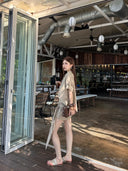 【FANGTING】Women Summer Linen Cotton 2 Piece Set V Neck Long Sleeve Shirt Mini Skirt Elegant Casual Matching Outfit