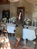 【MAR】 Women Spring Summer Vintage Polka Dot Skirt Flocked Mesh Spliced Midi A-Line Skirt