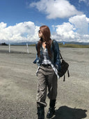 【FANGTING】Women American Vintage Washed Denim Jacket Fall Long Sleeve Lapel Short Coat