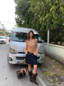 【MAR】Women Vintage Denim Skirt Low Waist Straight Raw Hem Slim Casual