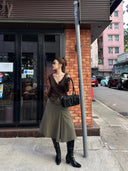 【FANGTING】Women's Herringbone Wool A-Line Skirt Early Spring Retro Textured Umbrella Skirt