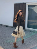 【MAR】Women Early Spring Elegant Midi Skirt Flared A-Line Soft Blend Fabric Skirt