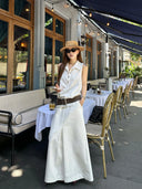 【FANGTING】Women's White Vest Skirt Set Summer Top & Midi Skirt 2 Piece Outfits