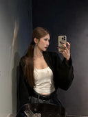 【FANGTING】 Women Spring Batwing Sleeve Cardigan Coat Shawl Style Black Short Knit Sweater Top