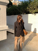【MAR】Minimalist Black Oversized Blazer Women Mid-Length Double Breasted Suit Jacket Commute Top
