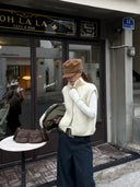 【FANGTING】Women's White Knitted Waistcoat Spring Cardigan Vest Layering Sleeveless Sweater Coat