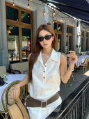 【FANGTING】Women's White Vest Skirt Set Summer Top & Midi Skirt 2 Piece Outfits