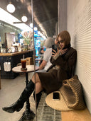 【FANGTING】Women Autumn Vintage Elegant 2 Piece Set Zipper Short Coat & Flocked Skirt Outfit