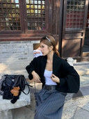 【FANGTING】 Women Spring Batwing Sleeve Cardigan Coat Shawl Style Black Short Knit Sweater Top