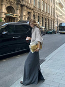 【FANGTING】Gray Slit Suit A Line Skirt Women Autumn High End Slim Long Skirt
