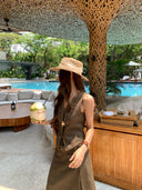 【MAR】Elegant V Neck Vest Skirt Set Women Summer Sleeveless High Grade Two Piece Outfit