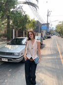 【MAR】Women Blend Two Piece Set Ribbon Vest Waistcoat Ruffle Layered Hem Maxi Skirt