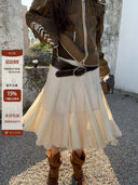 【MAR】Women Early Spring Elegant Midi Skirt Flared A-Line Soft Blend Fabric Skirt
