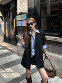 【FANGTING】Solid Color V Neck Pleated Waist Long Sleeve Blouse Women Casual Loose All Match Autumn Top