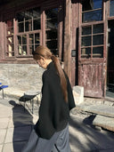 【FANGTING】 Women Spring Batwing Sleeve Cardigan Coat Shawl Style Black Short Knit Sweater Top