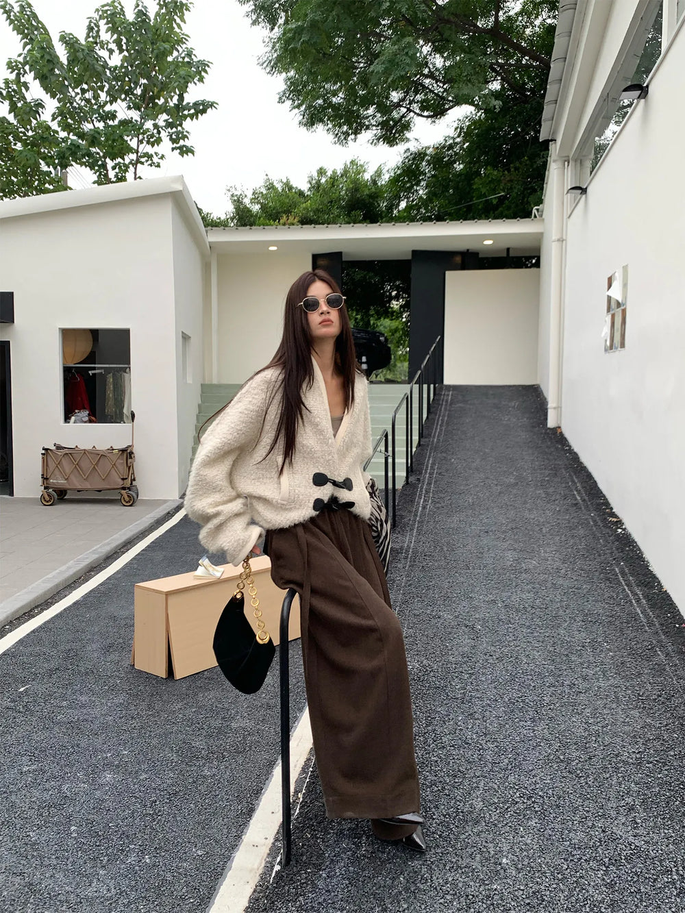 【MAR】Women Winter New Wool Blend Batwing Sleeve Knitted Woolen Coat Short Top