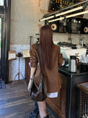 【FANGTING】Women's Coffee Brown Faux Suede Blazer Spring Elegant Luxury Business Suit Jacket