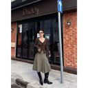 【FANGTING】Women's Herringbone Wool A-Line Skirt Early Spring Retro Textured Umbrella Skirt