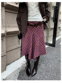 【MAR】Women's Autumn Winter Retro Wool Plaid A-Line Woolen Skirt Winter Skirt