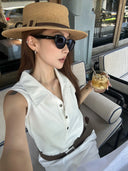 【FANGTING】Women's White Vest Skirt Set Summer Top & Midi Skirt 2 Piece Outfits