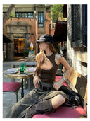 【FANGTING】 Women Spring Summer Irregular Skirt Post-Apocalyptic Style Maillard Brown Mid-Length Skirt