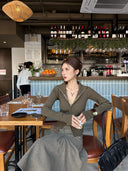 【FANGTING】Women's Herringbone Wool A-Line Skirt Early Spring Retro Textured Umbrella Skirt