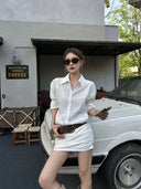 【FANGTING】Women White Lyocell Cotton Shirt Dress Summer Elegant Long Sleeve Bodycon Dress