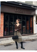 【FANGTING】Women's Herringbone Wool A-Line Skirt Early Spring Retro Textured Umbrella Skirt