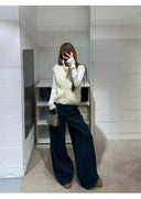 【FANGTING】Women's White Knitted Waistcoat Spring Cardigan Vest Layering Sleeveless Sweater Coat