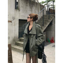 【FANGTING】Women's Cropped Trench Coat Spring Stand Collar Double Breasted Army Green Jacket