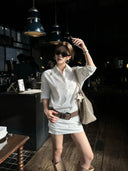 【FANGTING】Women White Lyocell Cotton Shirt Dress Summer Elegant Long Sleeve Bodycon Dress