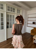 【MAR】Elegant V Neck Vest Skirt Set Women Summer Sleeveless High Grade Two Piece Outfit