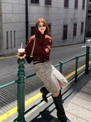 【MAR】Women's Autumn / Winter Retro Leopard Print High Waist Straight Slit Skirt Commute Style