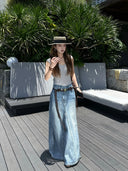 【FANGTING】Women's Denim Skirt Spring Summer New Style Slit Long Length A-Line Loose Skirt