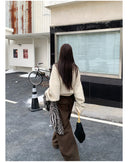 【MAR】Women Winter New Wool Blend Batwing Sleeve Knitted Woolen Coat Short Top