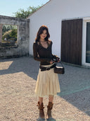 【MAR】Women Early Spring Elegant Midi Skirt Flared A-Line Soft Blend Fabric Skirt