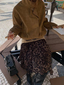 【MAR】RVintage Leopard Print Asymmetrical Skirt Women Elegant All-match Slim Fit Petite Fashion Skirt