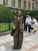 【FANGTING】Women's Old Money Style Blazer Set 3 Piece Casual Suit Jacket Vest Pants Set Autumn Elegant Office Wear