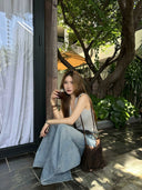 【FANGTING】Women's Denim Skirt Spring Summer New Style Slit Long Length A-Line Loose Skirt