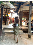 【FANGTING】Women's Khaki Shirt & Skirt Set Spring Casual Top & Skirt Two Piece Outfit